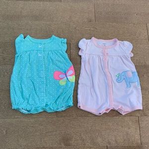 3/$10 CARTERS Lot of 2 baby girl rompers 3m